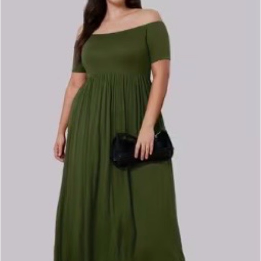 Elegant Olive Green Off-Shoulder Dress